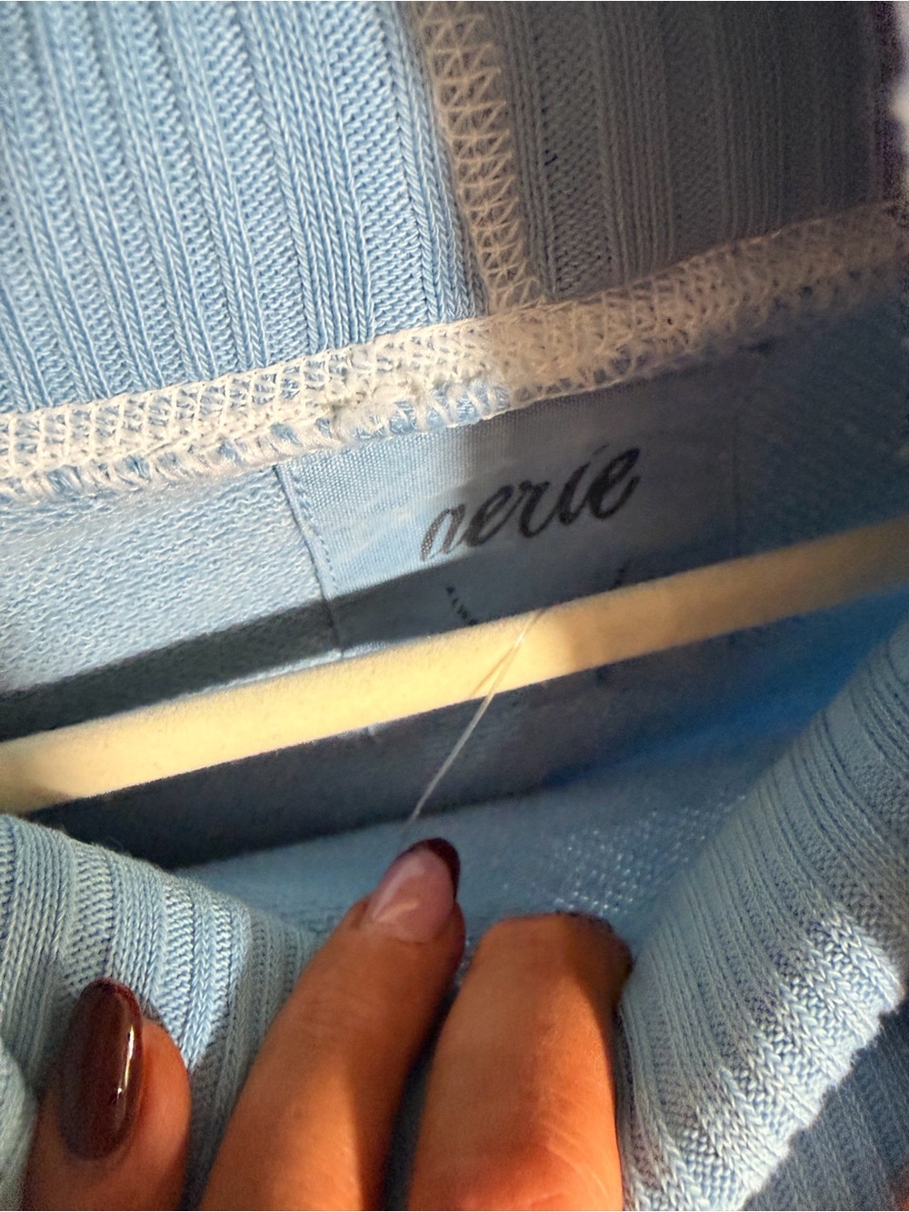 aerie Light Blue Ribbed Funnel Neck Sweatshirt - Picture 2 of 4